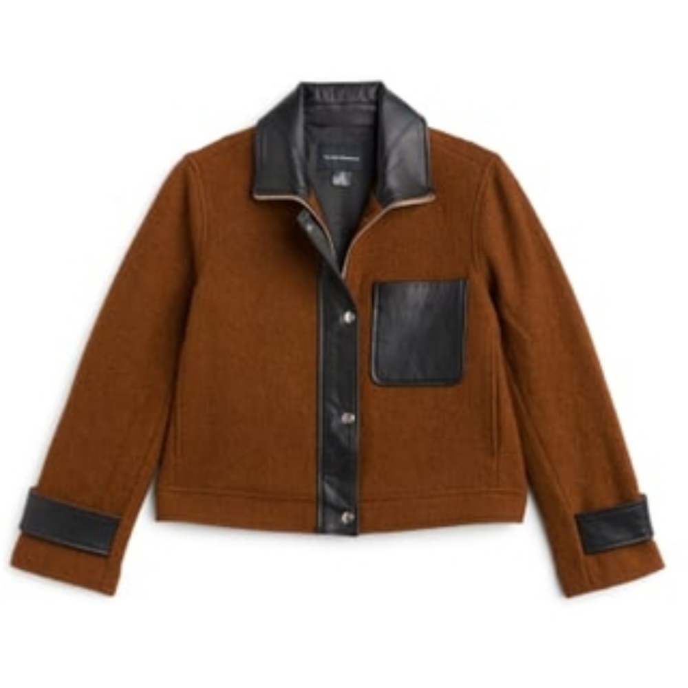 Club Monaco Cropped Wool & Leather Combo Jacket